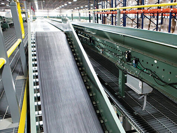 a conveyor belt in a factory