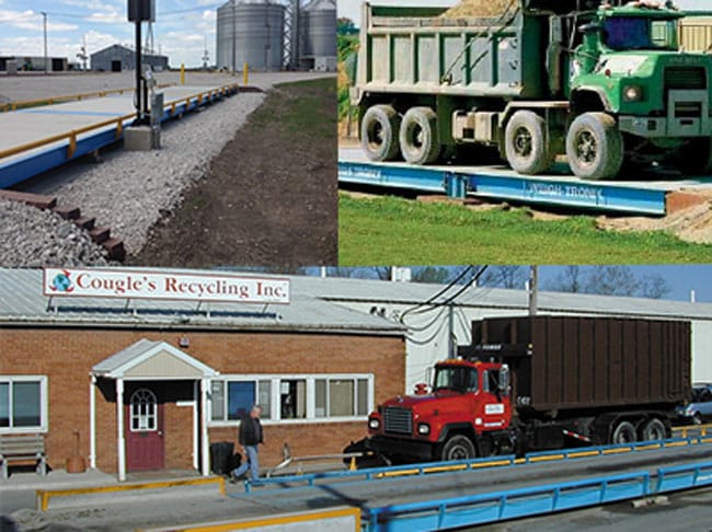 several trucks on truck scales